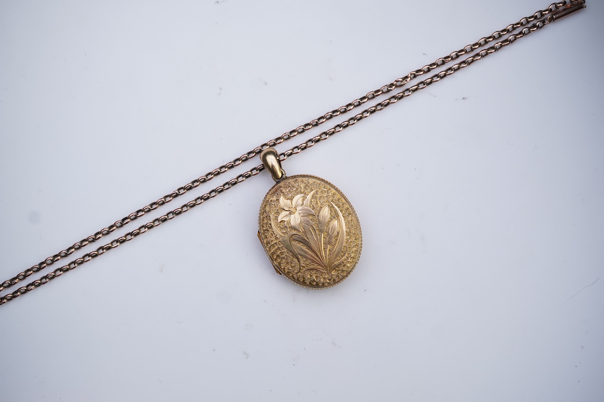 A gold locket and chain, late 19th century